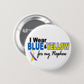 私の甥2のために青及び黄色ダウン症Iの衣服 缶バッジ (正面&裏面)