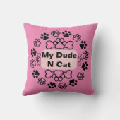 私の男と猫のおもしろいレトロ可愛いポーモダンピンク クッション (裏面)