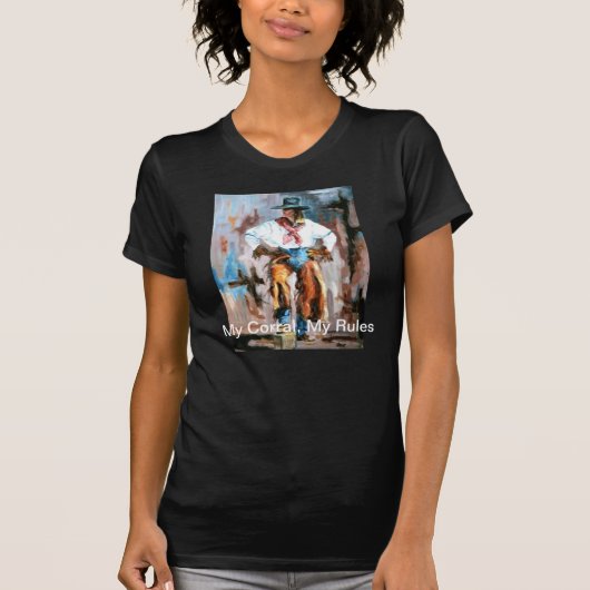私の畜舎、私の規則の女性のカーボーイの態度のティー Tシャツ (正面)