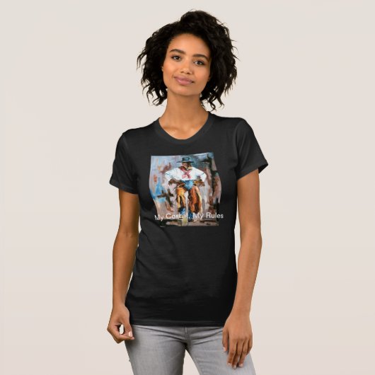 私の畜舎、私の規則の女性のカーボーイの態度のティー Tシャツ (正面フル)