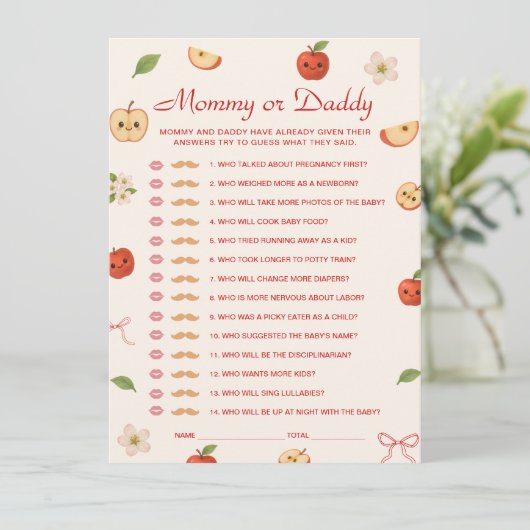 私の目のアップルの赤ちゃんシャワー誰のゲームカードを推測 招待状 (スタンド正面)