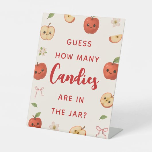 私の目のアップルベイビーシャワーはキャンディーの数を推測 台座サイン (正面)