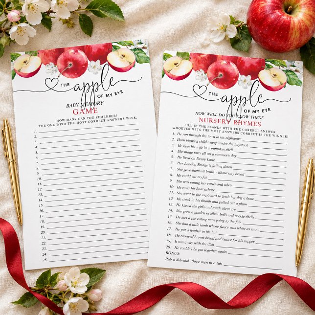 私の目のリンゴ Nursery Rhymes Memory Shower ゲーム (Double the fun at your celebration while saving paper with this double-sided "Apple of My Eye" game )