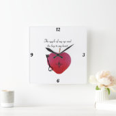 私の目の林檎と鍵とハート スクエア壁時計 (ホーム)