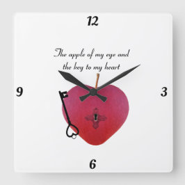 私の目の林檎と鍵とハート スクエア壁時計