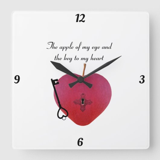 私の目の林檎と鍵とハート スクエア壁時計 (正面)