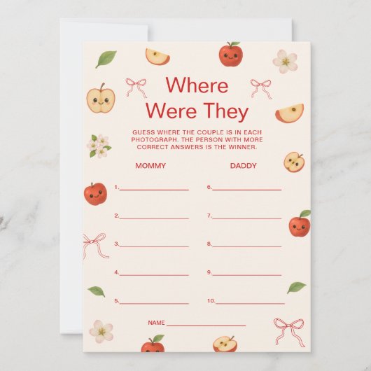 私の目の赤ちゃんシャワーのリンゴどこで彼らはゲーム 招待状 (正面)