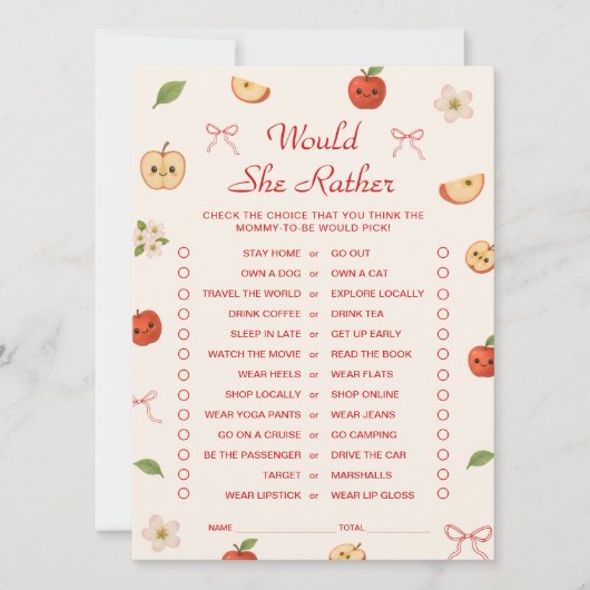 私の目の赤ちゃんシャワーのリンゴは彼女はむしろゲームだろう 招待状 (正面)