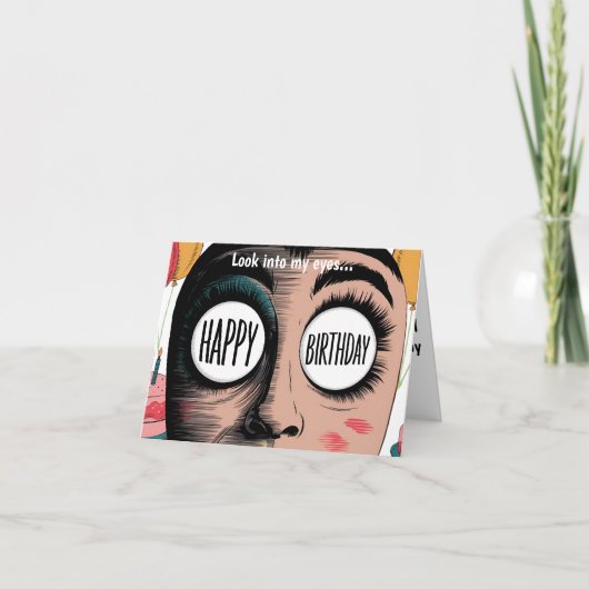 私の目を見るハッピーバースデー顔 カード (正面)
