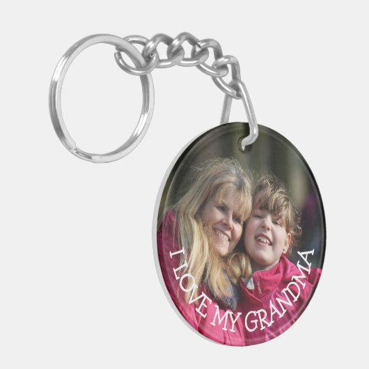 私の祖母のパーソナライズな写真のキーホルダーを愛して下さい キーホルダー (正面左)