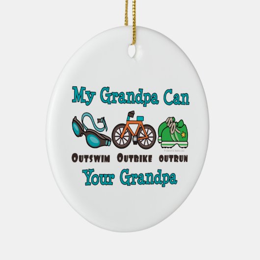 私の祖父はまたはOutbikeによって追い越されるトライアスロンをOutswimできます セラミックオーナメント (右)