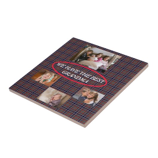 私の祝おばあちゃんタータンチェック格子白フォント タイル (側面)