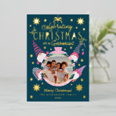 私の祝Gnomies家族の写真とクリスマス 箔シーズンカード (立ち正面)