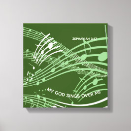 私の神が私の上で歌うゼファニヤ3:17緑の音楽 キャンバスプリント