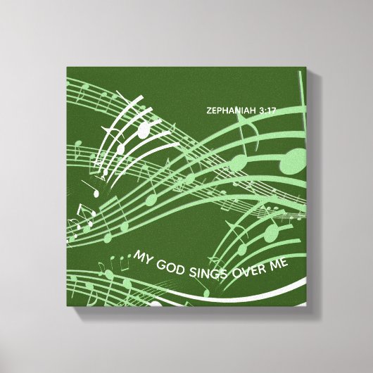 私の神が私の上で歌うゼファニヤ3:17緑の音楽 キャンバスプリント (正面)