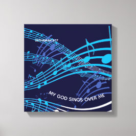 私の神が私の上で歌うゼファニヤ3:17青い音楽 キャンバスプリント