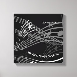 私の神が私の上で歌うゼファニヤ3:17黒い音楽 キャンバスプリント
