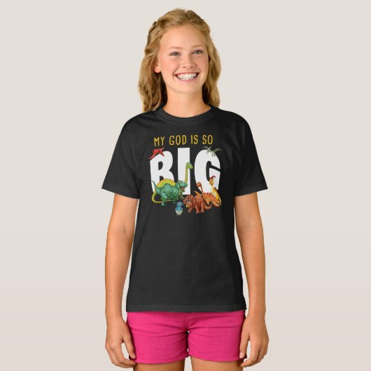 私の神はとても大きい – キリスト教信仰の恐竜 Tシャツ (正面フル)