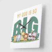 私の神はとても大きい – クリスチャン信仰サファリ動物 スクエア壁時計 (傾斜)