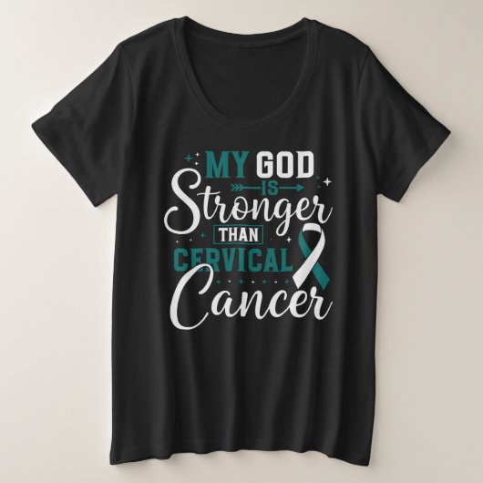 私の神は子宮頸がん認識度より強い プラスサイズTシャツ (デザイン正面)