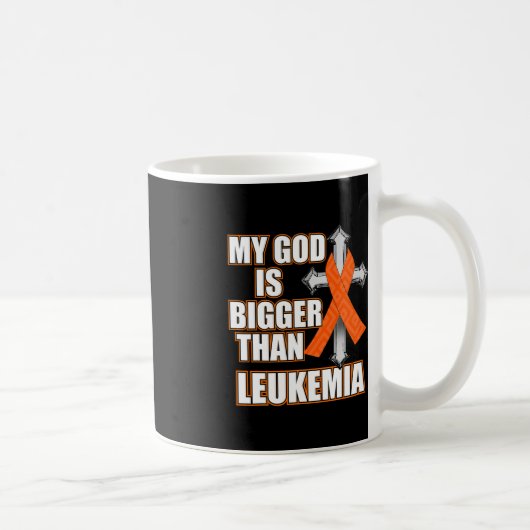 私の神は白血病オレンジリボンの贈り物より大きい コーヒーマグカップ (右)