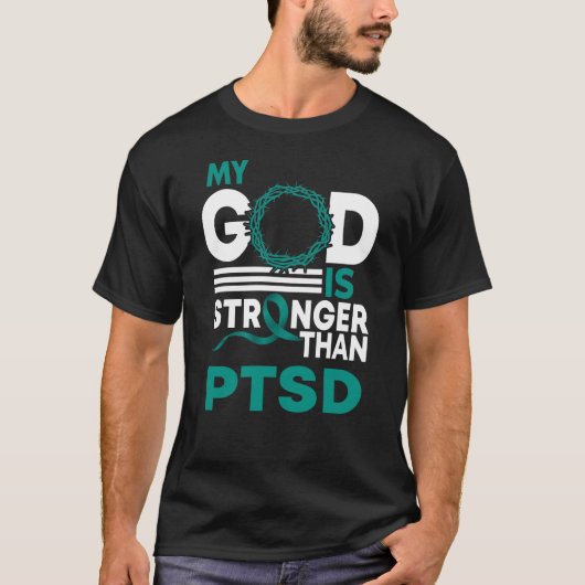 私の神はPTSD認識度リボンより強い Tシャツ (正面)