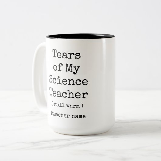 私の科学先生の涙がまだ温おもしろいかい ツートーンマグカップ (正面左)
