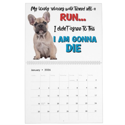 私の笑わされるブルドッグのフランスの考え カレンダー (1月 2026)