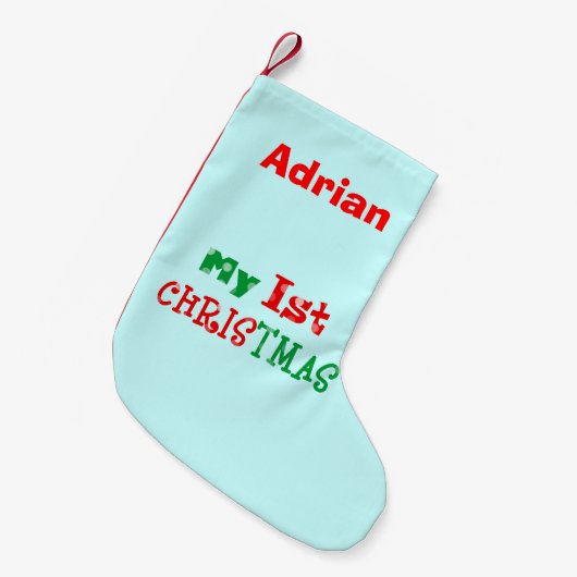私の第1クリスマス-ちょうど名前を加えて下さい スモールクリスマスストッキング (正面 (吊り時))