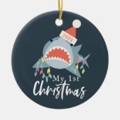 私の第1回クリスマスシャークサンタ休日のライトフォト セラミックオーナメント (正面)