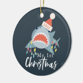 私の第1回クリスマスシャークサンタ休日のライトフォト セラミックオーナメント (左)