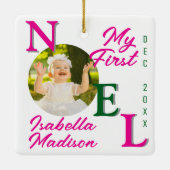 私の第1回クリスマスベビーガールピンクの写真記念 セラミックオーナメント (裏面)