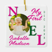 私の第1回クリスマスベビーガールピンクの写真記念 セラミックオーナメント (正面)