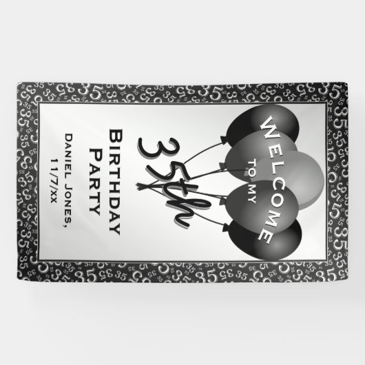 私の第35誕生会への歓迎-黒か白 横断幕 (横)