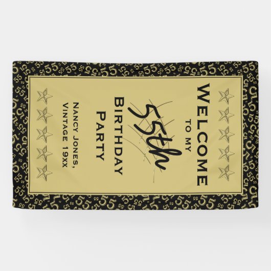 私の第55誕生会への歓迎-金ゴールドか黒 横断幕 (横)