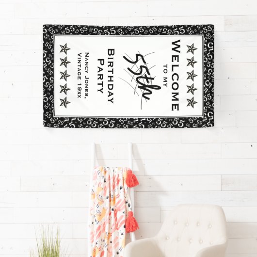 私の第55誕生会への歓迎-黒か白 横断幕 (インサイチュ)