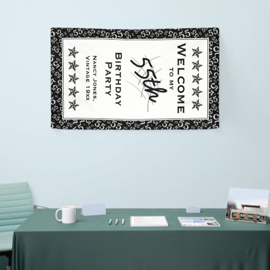 私の第55誕生会への歓迎-黒か白 横断幕 (トレードショー)