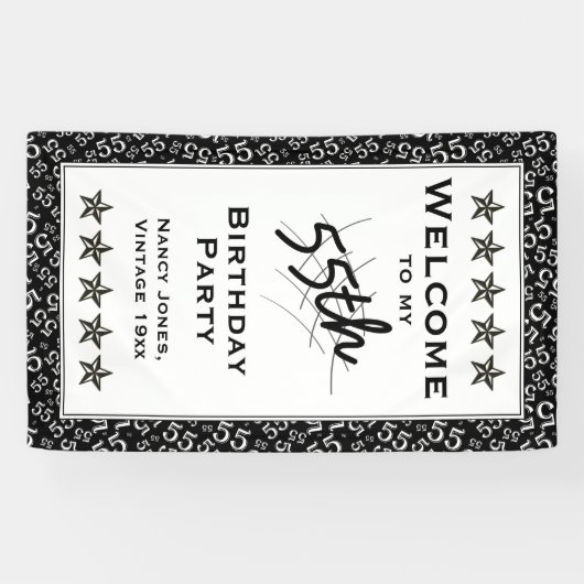 私の第55誕生会への歓迎-黒か白 横断幕 (横)