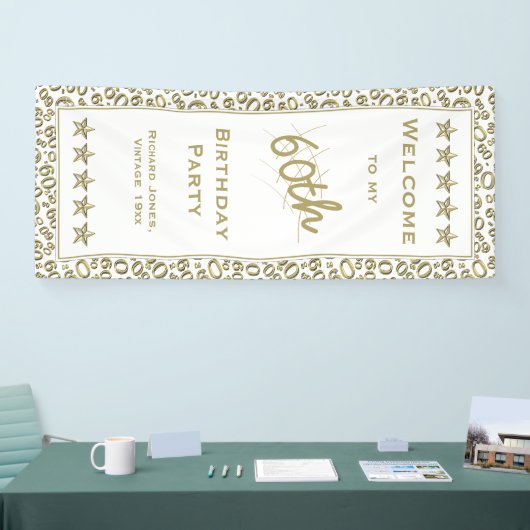 私の第60誕生会への歓迎-金ゴールドおよび白 横断幕 (トレードショー)