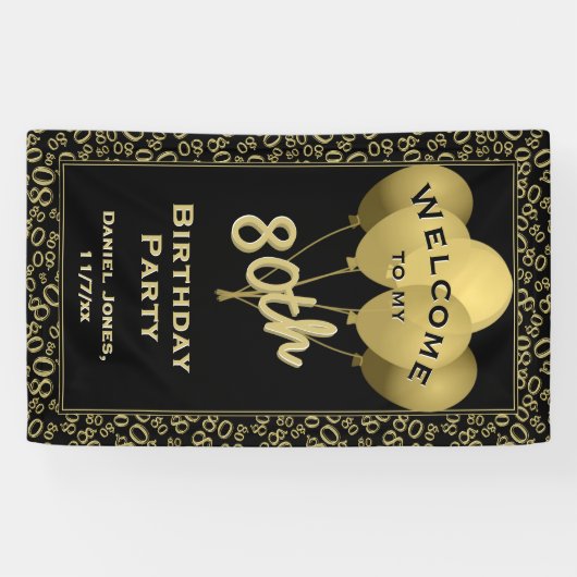 私の第80誕生会への歓迎-金ゴールドか黒 横断幕 (横)