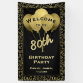 私の第80誕生会への歓迎-金ゴールドか黒 横断幕 (縦)