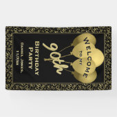 私の第90誕生会への歓迎-金ゴールドか黒 横断幕 (横)