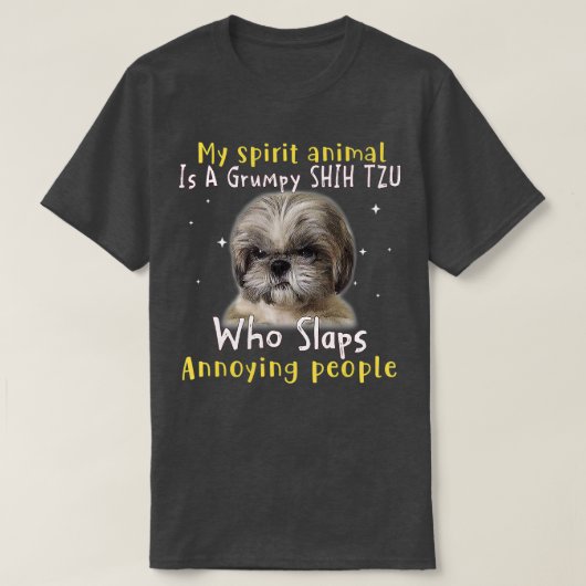 私の精神の動物は不機嫌なシーズー(犬)Tzuである – シーズー(犬)Tzu L Tシャツ (デザイン正面)