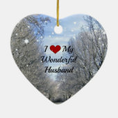 私の素敵な夫が大好き – 雪の冬の日 セラミックオーナメント (裏面)