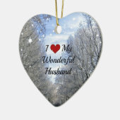 私の素敵な夫が大好き – 雪の冬の日 セラミックオーナメント (左)