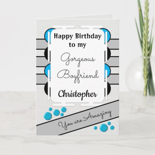 私の素晴らしいボーイフレンドブルーはあなたの誕生日を愛しています カード (正面)