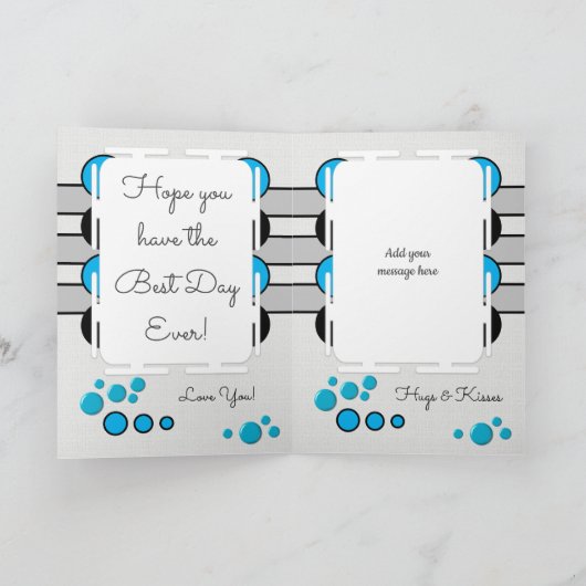 私の素晴らしいボーイフレンドブルーはあなたの誕生日を愛しています カード (内部)