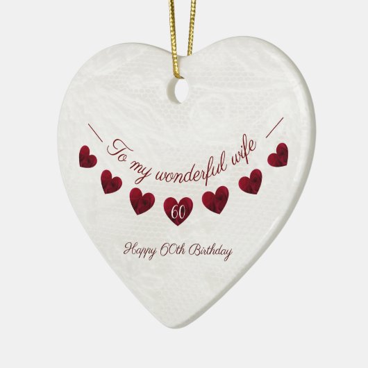 私の素晴らしい妻にとって60歳の誕生日ロマンチック セラミックオーナメント (左)
