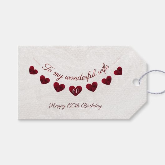 私の素晴らしい妻に60th誕生日ロマンチック ギフトタグ (正面(横))