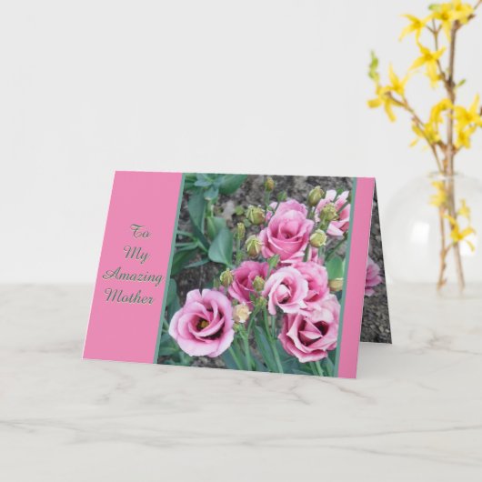私の素晴らしい母/ピンクのバラに カード (黄色い花)